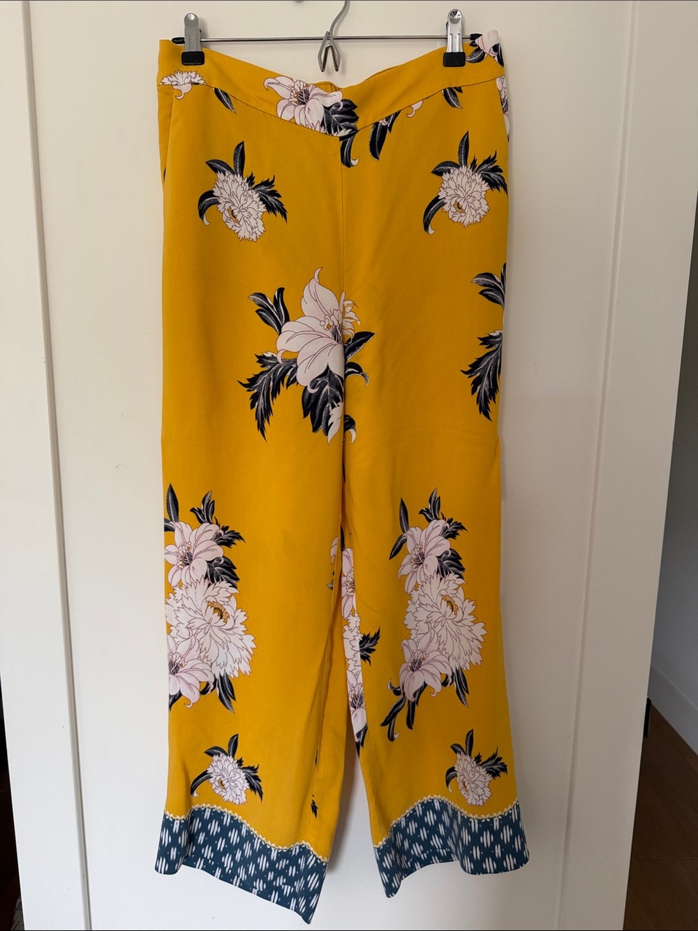 LOFT Mustard Yellow Floral Wide Leg Pants